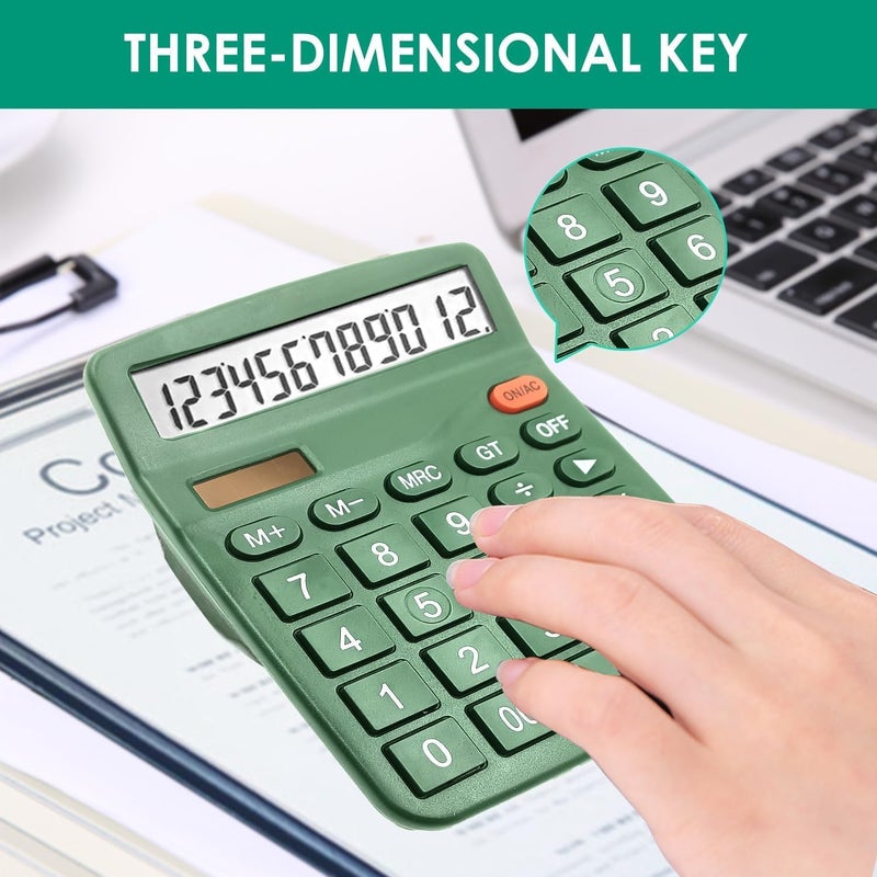 DUFCUSPH 12 Digits Desktop Calculator with Large LCD Display, Basic Calculator Dual Solar Power and Battery, Standard Function for Office, Home, School (Dark Green) - Image 3